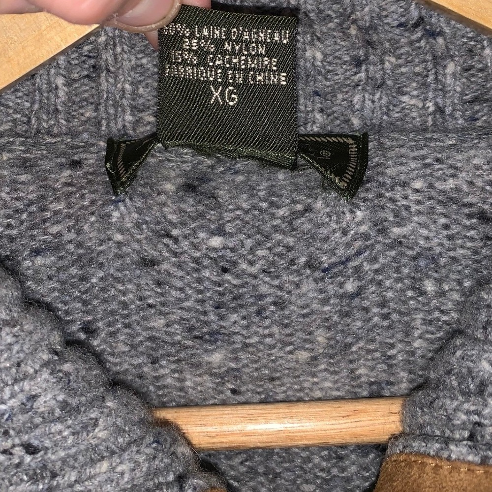 Eddie Bauer Mens XL Gray Lambswool Cashmere Donegal Cardigan Sweater Suede Trim - Picture 5 of 15